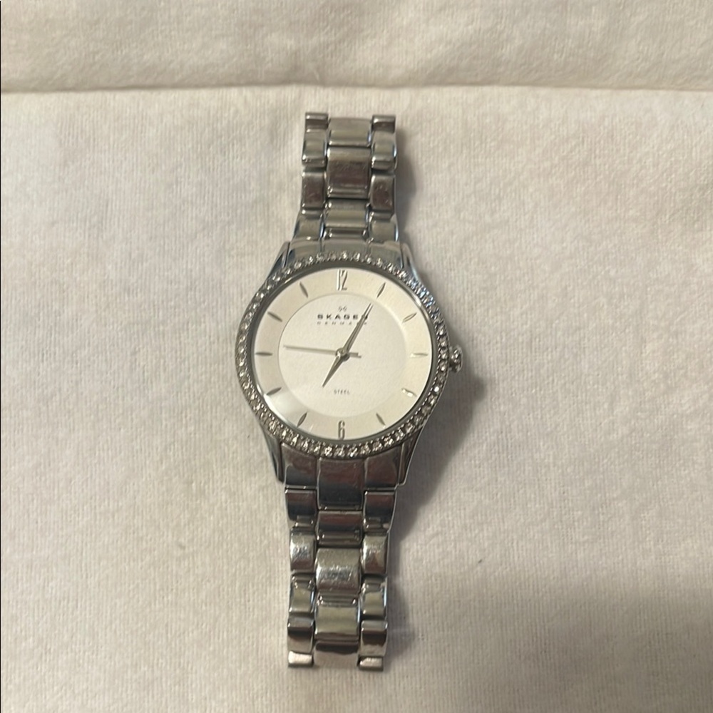 Skagen Silver Watch with Crystal Accents